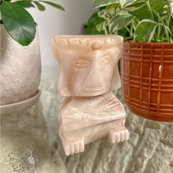 Vintage Hand Carved Agate Onyx Marble Stone Aztec Figural Bookend - Picture 3 of 8